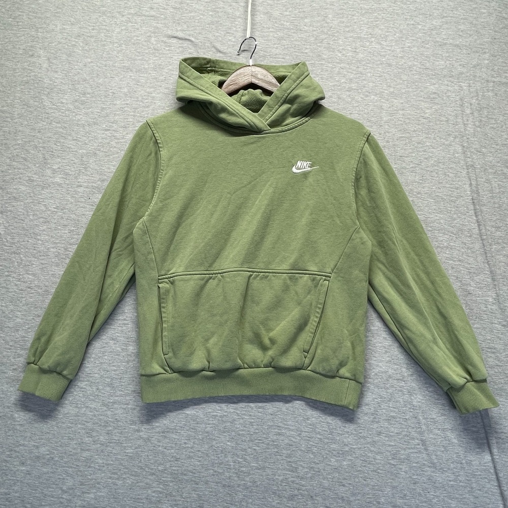 Nike Sportswear Club Fleece Hoodie Youth Large Olive Green Fleece Lined Athletic